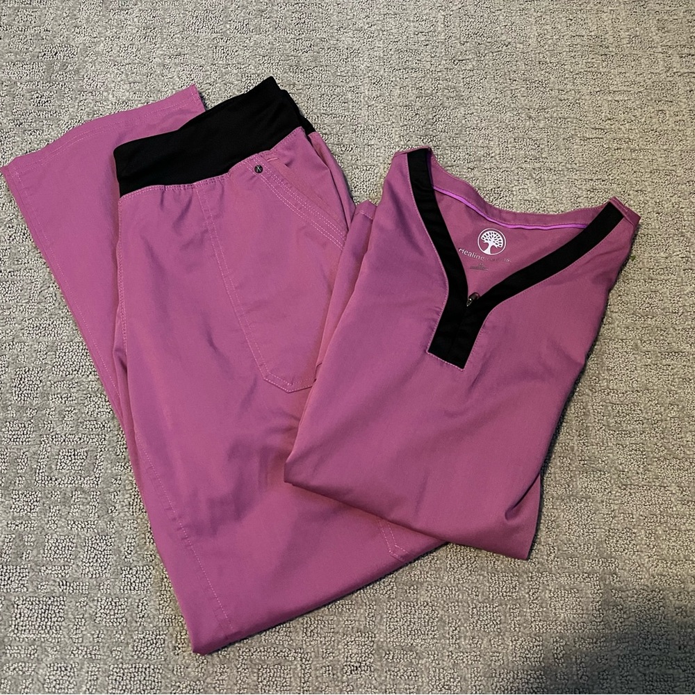 Healing Hands Pink and Purple Scrub Set